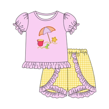 2022 Novo Design Casual Crianças do Bebê do Vestuário de Desporto Para as Meninas o Rosa Floral T-Shirt + Yello Lattice Floral Calções Desportivos 1-8T Crianças