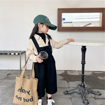 Meninas se ajustar Japonês coreano estilo de camisas de manga comprida e suspensórios macacões 22 de primavera e outono, novas roupas para crianças