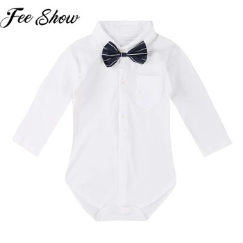 FEESHOW Cavalheiro Infantil Menino Formal Camisa Branca Bebê Recém-nascido Festa de Casamento de Roupas de Manga Longa, gravata borboleta Corpo Macacão Macaquinho