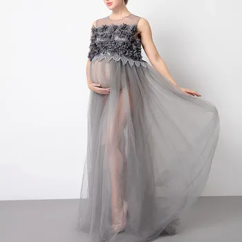 Moda Longo Vestido de Renda para Mulheres Grávidas Fotografia com Adereços, de Maternidade de Imagem de Fotos de Vestidos de Gravidez, Bebê Chuveiro de Roupa
