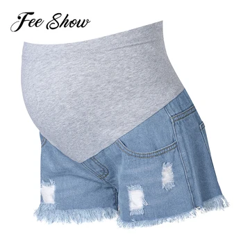 Verão Maternidade Shorts Estilo Patchwork Caber, A Barriga jeans Macio e Confortável Elástico Elástico Ajustável