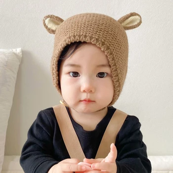 Bebê Chapéu de Outono E de Inverno para Crianças Quente de Proteção de Ouvido Hta Permeável do Luxuoso das Crianças Chapéu de 1-2 Anos de Idade Chapéu de Lã