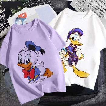 Disney Figura Da Série Bonito Dos Desenhos Animados De Pato Donald 2022 Verão T-Shirt Fashion Versão Coreana Bebê, Roupas De Menina De Manga Curta T