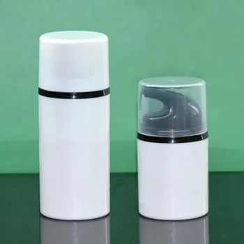 50ML de plástico branco airless loção frasco com bomba preto e branco ou transparente tampa para embalagens de cosméticos, produtos