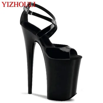 20 cm de salto alto com sandálias elegantes, nova tendência de moda feminina em sapatos, modelo de passarela sandálias