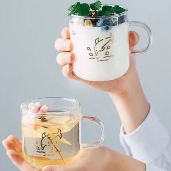 Novo 350/380ml Ins de estilo Japonês de Ouro Baleia Peixes resistentes ao Calor, a Beber da Taça do Office de Café, Copo de Vidro da Casa Criativo Copo do Suco