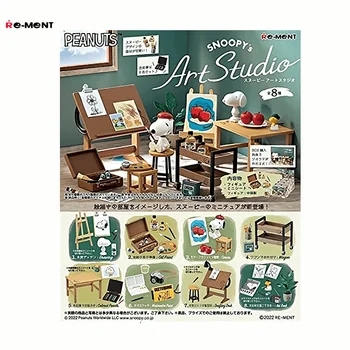 RE-MENT Amendoim SNOOPY Estúdio de Arte em Produtos Caixa, 8 Tipos, de 8 Peças, PVC Kawaii Anime Figura de Modelo de Brinquedos da Coleção de Presente