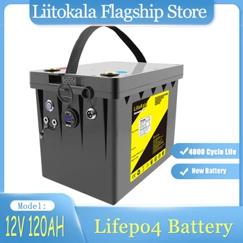 LiitoKala 12V 120Ah LiFePO4 Bateria De 12,8 V Poder Para RV Campistas Carrinho de Golfe Off-Road Fora-grade Vento Solar，QC3.0 Tipo-C saída USB