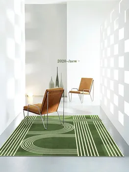 Nordic Listra Verde Retro Tapete De Arte Retangular Sala De Estar, Quarto, Casa Antiderrapante, Tapete Decorativo