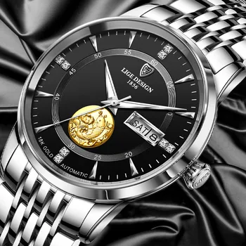 2022 LIGE Marca de DESIGN Mecânico Automático Homens Relógio de 100M Impermeável Masculino Vidro de Safira Esporte Relógio de Pulso Relógio Masculino
