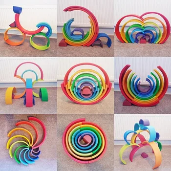 Brinquedos de tamanho Grande arco-íris Blocos de Construção de Brinquedos de Madeira Para Crianças Criativas arco-íris Empilhador Montessori de ensino Brinquedo Crianças