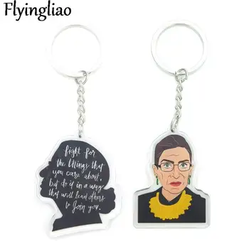 Feminista Ruth Bader Ginsburg Homens e mulheres-chave da cadeia de acessórios linda bag duplo pingente de chaveiro de acrílico da menina dos desenhos animados chave de cadeia 
