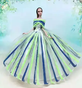 1/6 BJD Boneca Roupas Azuis Listradas de Verde e de Casamento da Princesa Vestidos para a Barbie Roupas de Festa Vestido de Vestidos de 30cm de Acessórios de Casa de bonecas