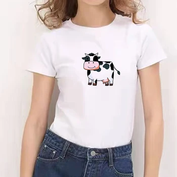Bonito Vaca Leiteira T-ShirtBasic O-Pescoço T-shirt Senhora Harajuku Kawaii Lindo de Verão Casual T-shirt Tee