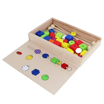 Montessori Bebê Sensorial Brinquedos De Educação Infantil De Madeira Inteligência Caixa De Beading Jogo De Separação