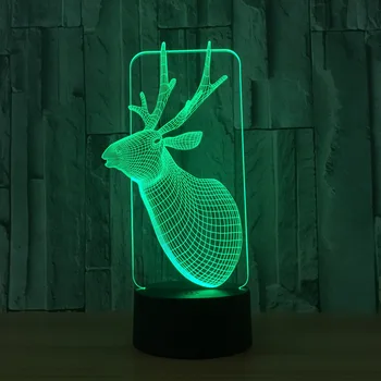 Sala de Renas 3D da noite do diodo emissor de luz de Acrílico figura de ação lâmpada de 7 de cor de alto-falante sem Fio controle Remoto decoração de Casa A73