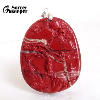 Paisagem Natural Figuras Vermelho Jaspe, pedra de Cura de Cristal Pendente da Jóia de Acessórios para Mulheres, Homens DIY Artesanal Colar BG507