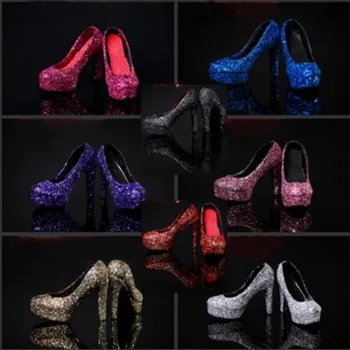 P-00110 Estilos de 1/6 Escala de Mulheres de Lantejoulas de Cristal Salto Alto Sapatos de Salto Alto para 12
