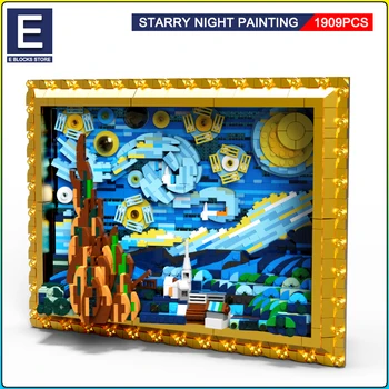 Vincent Van Gogh: A Noite Estrelada MOC Arte de Pintura de Construção de Blocos de Tijolos Conjunto de Recolha de DIY Modelo do Natal Brinquedos de Presente Para as Crianças