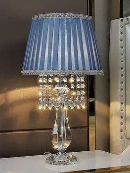A moda moderna de cristal da lâmpada de mesa do quarto de cabeceira sala de estar de luxo quente de casamento romântico Americano azul candeeiro de mesa