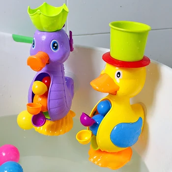 Banho de chuveiro Brinquedos para Crianças Bonito Pato Amarelo roda d'água do cavalo de Mar de Brinquedos do Bebê Torneira do Banho Jogar Spray de Água Jogo de Brinquedos do Bebê