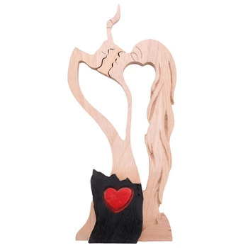 O Amor Eterno De Madeira, Enfeites De Madeira-De-Coração De Trabalho De Escultura Casal Se Beijando Estátua Arte Do Amor, Enfeites Para Decoração De Casa