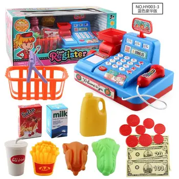Simulação de Caixa de Supermercado Checkout Contador de Música Luz de Função de Dinheiro de Jogo Seguro para o dinheiro Registrar Menina Brincar de casinha de Brinquedo Definir