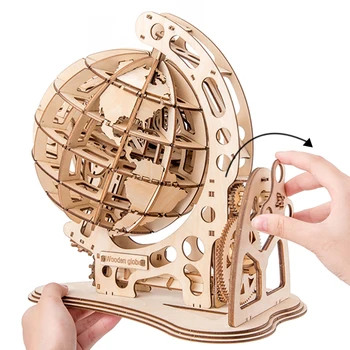 147Pcs/Set DIY Rotativo da Globo em 3D a Laser de Corte de Madeira Jogo de Quebra-cabeça de Montagem de Brinquedos Educativos Brinquedos de Decoração de Casa de Crianças Presentes de Aniversário