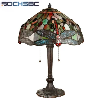 BOCHSBC Tiffany Estilo Lâmpada de Tabela de Vitrais Antigos Retrô Colorida de Chicote de Luz da Mesa Raras Mosaico Turtleback da Base de dados de Rosa Pássaro cor-de-Rosa