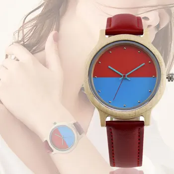 Madeira Assistir Criativos Para Homens, Mulheres Duas cores de Costura Relógio de Quartzo Moda Pulseira de Silicone Relógio de Pulso Vestido das Senhoras Relógio Reloj