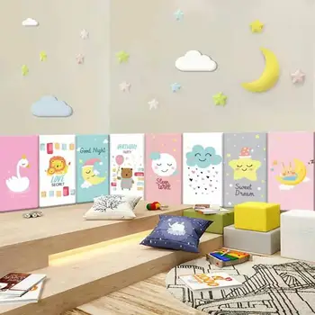 Miúdos bonitos de Decoração de Quarto de Estética 3D Adesivo de Parede dos desenhos animados de Animais Macio Saco do Bebê de Anti-colisão Cabeceiras de Cama Tatami Decoração Arte