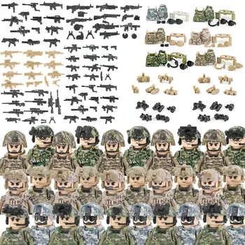 MOC Militares da Força Especial Figuras Blocos de Construção do Exército Moderno NOS Soldado de Polícia da Cidade de Armas Arma, Capacete, Colete de Tijolos Brinquedos de DIY