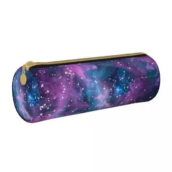 Galaxy Céu Impressão Rodada caixa de Lápis de cor-de-Rosa Nebulosa do Adolescente, Moda Couro, Caixa de Lápis de Volta para a Escola Zíper Caneta, Sacos de