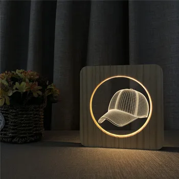 Boné de beisebol de Esportes LED 3D Arylic de Madeira Noite, Lâmpada de Mesa de Controle de Interruptor de Luz de Escultura Lâmpada para Quarto infantil Decorar Presente