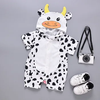 Lindo Bebê Cosplay menino menina de romper o Verão Recém-nascidos roupas de desenho animado Vaca Tigre Pato Animal crianças roupas de algodão 