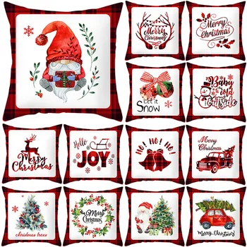 Feliz Natal Vermelho Xadrez Capa De Almofada Árvore De Natal Fronhas Decorativas Almofadas Almofadas Do Sofá Ano Novo Pillowcovers