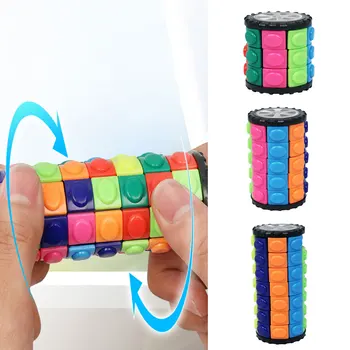 3D Girar o Cilindro deslizante Cubo Mágico, Colorido Torre de babel Alívio do Estresse Cubo Crianças Quebra-cabeça de Brinquedos Para Crianças Adultos Encantadoramente