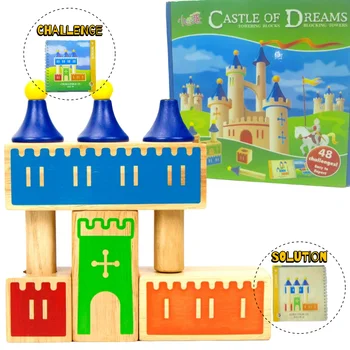 Madeira em 3D Caminho de Construção de Jogo do Castelo Logix Deluxe Pré-escola a Construção de Blocos de 48 Desafio Com a Imagem do Livro Para Crianças E Adultos