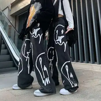 O Coreano Moda Solta Unisex Ulzzang De Perna Larga, Denim, Calças De Harajuku Vintage Das Mulheres Do Hip Hop 2021 Outono Calças De Streetwear Jeans
