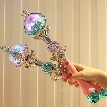 Luminosa Brinquedos Elétricos de Luzes, Música de Crianças Menina Mão Céu Estrelado Varinha Mágica Cetro de Plástico Princesa Rainha Papel de Brinquedo