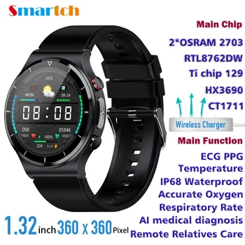 ECG PPG Monitor de Pressão Arterial Temperatura do Corpo Smart Watch Carregamento sem Fio IP68 Impermeável AI diagnóstico médico Smartwatch