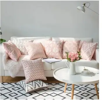 cinza/ rosa bordado fronha geométricas capa de almofada sala de estar, quarto cintura travesseiro capa de sofá decoração