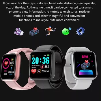 Smartwatch D20 Smart Watch Y68 de Fitness Sports Tracker Monitor de frequência Cardíaca Bluetooth relógio de Pulso para IOS Android Para Homens Mulheres