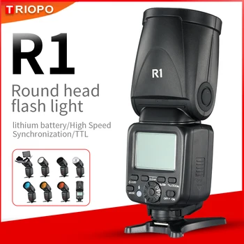 Triopo R1 Cabeça Redonda Câmara de Flash Speedlite 2,4 G X Wireless TTL HSS 76Ws Flash Speedlight com Li-Bateria para Canon Nikon VS V1C