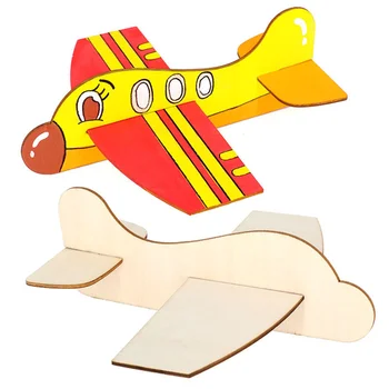 DIY 2PCS em Branco de Madeira Inserir Quebra-cabeça Avião de Brinquedo Modelo de Aeronave Divertido Jogo de Pintura Graffiti Material de Artesanato Brinquedo para Crianças
