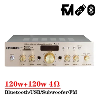 120w*2 2-canal de Amplificador de Potência de Karaoke Bluetooth 4.2 Leitor Usb FM de Graves e Agudos auto hi-fi com Subwoofer Amplificador de Áudio