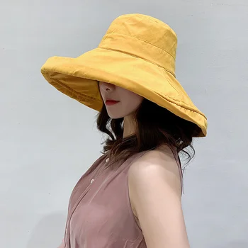 Moda Verão Grande Borda do Chapéu de Sol Para mulheres à beira-Mar de Proteção solar UV Cap Selvagem Japonês Pescador Chapéu Versão coreana NOVO