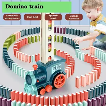Crianças Elétrica Domino vagão de Trem em Conjunto Automático de Colocação de Dominó Blocos de Tijolo Brinquedos 80/100pcs Crianças Diy Com Blocos de Educação P2h1