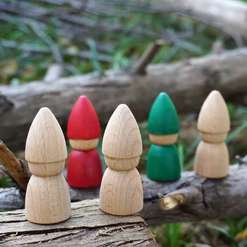 O mais novo 6PCS Crianças DIY Cogumelo Árvores de Natal do arco-íris Madeira Peg Bonecas Coloridas de Madeira de Faia Boneca Criativo Montessori Brinquedos