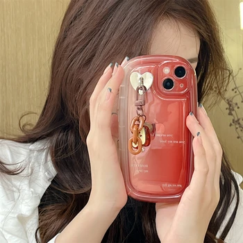 Luxo coreano Bonito Candy Color Transparente com Pingente para iPhone 14 13 12 11 Pro Max X XR XS Kawaii Claro Capa Mole